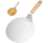 Pala de pizza con mango de madera, pala para pizza de acero inoxidable, pala para pizza perforada, corteza de pizza de 10 pulgadas, pala redonda para hornear pizza casera, pan, galletas y pasteles,