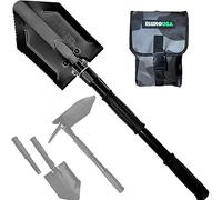 Pala de Supervivencia Plegable Rhino USA con Pico-Pala de Camping Plegable de Acero Robusto para Playa, Camping, Jardinería y más- Herramienta Táctica para Mochileros para Tierra, Arena, Barro y Nieve