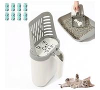 Pala para arena de gato 2 en 1 con contenedor y separador, pala desmontable sin polvo con bolsas para desechos para arena aglomerante.