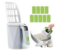 Pala para arena para gatos con recipiente: pala para arena para gatos 2 en 1, pala plegable para arena para gatos con soporte y 10 rollos de bolsas de basura, pala para arena para gatos