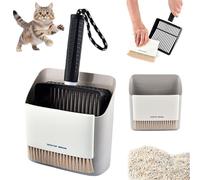 Pala para arena para gatos con recipiente y escoba pequeña, pala de acero inoxidable, herramienta de colador rápido para limpiar arena para gatos, incluye escoba pequeña portátil y juego de recogedor