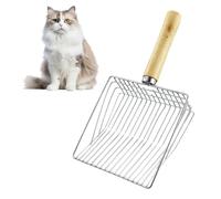 Pala para arena para gatos, pala de metal, pala para arena para gatos con mango de madera, distancia entre orificios de 7 mm, longitud 28 cm, Litter Box Scoop, pala para arena para gatos