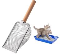Pala para Arena para Gatos, Pala de Metal, Pala para Arena para Gatos con Mango de Madera, tamaño de poro de 4mm, Pala de Metal para Gatos