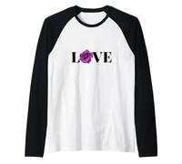 Palabra de Amor con Flor de Rosa de Color púrpura Camiseta Manga Raglan