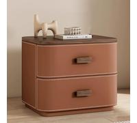 Palabra de noche de cuero de silla de silla de lujo, mesita de noche con 2 cajones, mesita de noche de madera maciza, riel deslizante silencioso, para dormitorio, sala de estar, naranja oscura FANDIAO