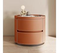 Palabra de noche de madera maciza de lujo de lujo: mesita de noche de cuero de silla de montar, mesita de noche pequeña con 2 corteses para sala de estar de dormitorio, naranja oscura, B FANDIAO