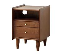 Palabra nocturna con 2 cajones, mesa de noche de almacenamiento para dormitorio, mesa auxiliar de cama de madera con espacio para ahorrar estante, stand con mango de metal (color: color de nogal 2ps,