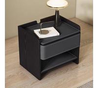 Palabra nocturna de madera sólida con superficie de cuero, mesita de noche con cajón, mesa de lecho de almacenamiento de madera ahorro de espacio para ahorrar salas de noche para sala de estar, gris