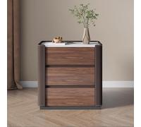 Palabra nocturna de madera sólida, mesa auxiliar de cama con cuero de microfibra, mesita de noche con almacenamiento de 3 cajones, mesa auxiliar, stand de noche de pie, sala de estar de dormitorio,
