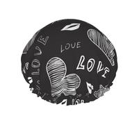 Palabras de amor escritas a mano con corazones,Gorro de ducha, gorro de noche, gorro de baño elástico impermeable de doble capa, reutilizable para el cabello.