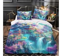 Palacio de fantasía Impresión 3D 3 piezas funda de edredón Estilo arquitectónico del este de Asia funda de colchón microfibra morbida hipoalergénica para chicos hombres adultos King（220x240cm）
