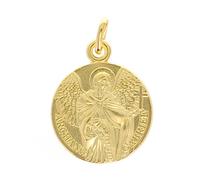 Palacio del Rosario Medalla de San Gabriel chapada en oro de 16 mm - Medalla y cruz chapada en oro - Adoración cristiana chapada en oro, Chapado en oro