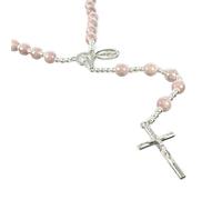 Palacio del Rosario Rosario de la Virgen Milagrosa en perla rosa - Rosario de la Virgen Milagrosa - Culto Cristiano de Cristal, 45 cm, Vidrio