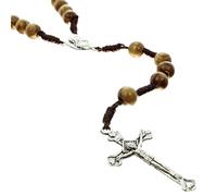 Palacio del Rosario Rosario de la Virgen y el Niño con un corazón de Tierra de Jerusalén - Rosario cuerda - Culto Cristiano de Madera, 40 cm, Madera