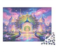 Palacio Fantasía Pavo Real Puzzle de 1000 Piezas Papel Puzzle para Adultos Escena Nocturna Mágica Juego de Puzzle 1000 Piezas Regalo Familia 52x38cm/1000pcs