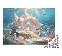 Palacio Marino de Concha Puzzle de 1000 Piezas Cartón para Adultos Escena de Sirena Mundo Acuático Juego de Puzzle 1000 Piezas Decoración Hogar 38x26cm/1000pcs