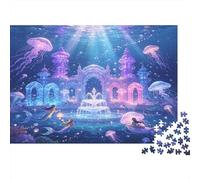 Palacio Submarino Puzzle de 1000 Piezas Papel para Adultos Escena de Fantasía Medusas Puzzle para Toda la Familia Relajación Decoración Regalo 52x38cm/1000pcs
