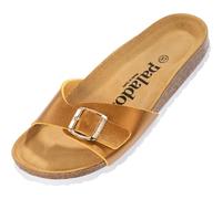 Palado Pantoletten Mujer Malta - Sandalias elegantes fabricadas en España - Cómodas zapatillas con plantilla de corcho - Zapatos de verano de moda, Mostaza Oro, 40 EU