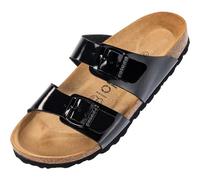 Palado Sandalias para mujer Samos - Sandalias elegantes fabricadas en España - Zapatillas cómodas con plantilla de corcho amortiguadora - Zapatos de verano de moda, negro satinado, 39 EU