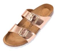 Palado Sandalias para mujer Samos - Sandalias elegantes fabricadas en España - Zapatillas cómodas con plantilla de corcho amortiguadora - Zapatos de verano de moda, Oro rosa metálico, 39 EU