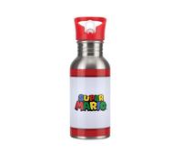 Paladone Botella de Agua Super Mario con Popote - Botella de Acero Inoxidable Oficial Nintendo, 450 ml