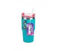 Paladone Fortnite - Taza y pajita con aislamiento azul para jugadores de 600 ml, botella de agua con licencia oficial para bebidas frías y calientes, té, café