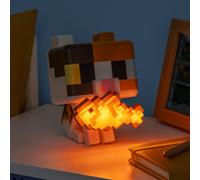 Paladone Minecraft Cat GloBuddies Light, 15cm Tap-to-On Lamp with Light-Up Fish, AA Battery Powered, Officially Licensed