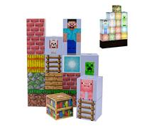 Paladone Minecraft - Lámpara de construcción de Personaje - 16 Bloques de luz Reversibles y Base de Hierba, construye tu Propio Nivel