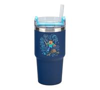 Paladone Minecraft - Taza y pajita con aislamiento azul para jugadores de 600 ml, botella de agua con licencia oficial para bebidas frías y calientes, té, café,