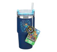 Paladone Minecraft - Taza y pajita con aislamiento azul para jugadores de 600 ml, botella de agua con licencia oficial para bebidas frías y calientes, té, café,