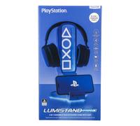 Paladone - Soporte para Auriculares 3 en 1 y estación de Carga tecnológica de PlayStation con Base para Mando de Consola y 2 Puertos USB-C, Panel de luz RGB Que Cambia de Color, Licencia Oficial