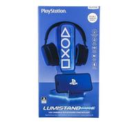 Paladone PlayStation - Soporte para Auriculares 3 en 1 y estación de Carga tecnológica con Soporte de Consola y 2 Puertos USB-C, Panel de luz RGB Que Cambia de Color, Regalo Oficial para Jugadores