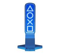 Paladone PlayStation - Soporte para Auriculares 3 en 1 y estación de Carga tecnológica con Soporte de Consola y 2 Puertos USB-C, Panel de luz RGB Que Cambia de Color, Regalo Oficial para Jugadores