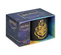 Paladone Hogwarts - Taza de café con diseño de escudo de armas, color negro y dorado, con licencia oficial de Harry Potter, 400 ml, para té y chocolate caliente, merchandise & regalos para fans