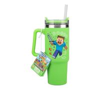Paladone - Taza térmica y pajita verde de 900 ml de Steve & Creeper de Minecraft, vaso de viaje con licencia oficial y asa para té helado o café, merchandising de gaming