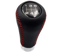 Palanca de cambios de coche Perilla de cambio manual para coche 5/6 velocidades, palanca cambios con puntadas rojas y negras, cuero sintético 3 adaptadores(5 Speed Red Line)