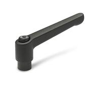 Palanca de sujeción de Ganter Normelemente, ajustable con rosca hembra, GN 300, de acero bruñido, mango de zinc fundido negro, recubierto de plástico, Negro, GN 300-78-M10-SW