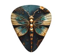Palas de guitarra delicadas de color dorado con flores de libélula, bajo, guitarra eléctrica o Hawaii de cuatro cuerdas (12 paquetes, finas, medianas, pesadas)