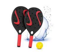 Palas de Playa Impermeables, Juego de Palas Ligeras y Resistentes al Agua y Arena, Set de 2 Palas con Pelota para Jugar en la Playa, Piscina o Camping, Diversión para Niños y Adultos (Negro-Rojo)