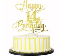 Palasasa Decoración para tarta de cumpleaños número 14, acrílico de doble cara, decoración dorada para feliz cumpleaños 14, aniversario, fiesta, suministros de decoración de pasteles, tamaño grande