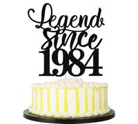 PALASASA Decoración para tartas de 40 cumpleaños con purpurina negra leyenda desde 1984, decoración para tartas de cumpleaños feliz para hombres y mujeres, animar 40 años de edad, hecha a mano (1984)