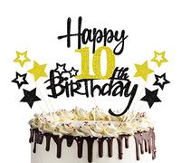 palasasa Happy 10th Birthday Cake Topper Decoración de Pastel Cumpleaños Purpurina, Adornos Tartas para Chicos Chicas Fiesta de Cumpleaños Número 10