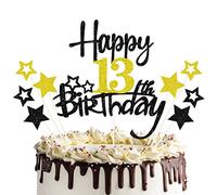 palasasa Happy 13th Birthday Cake Topper Decoración de Pastel Cumpleaños Purpurina, Adornos Tartas para Chicos Chicas Fiesta de Cumpleaños Número 13