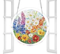 Palaufr Captador de Luz Solar - Decoración Plana 2D 19 cm - Colgante De Arte Acrílico con Flores Multicolores | para Mujer y Madre en el Porche Jardín Salón Balcón y Dormitorio