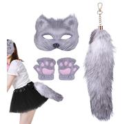Palaufr Disfraz de animal para adultos, disfraz de juego de rol, accesorios para juegos de rol, bonitos guantes de patas decorativos, máscara de cola para Halloween, cosplay, mascarada