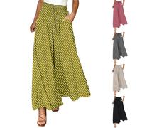 Palazzo - Pantalones de verano 7/8 para mujer, pantalones de playa, pierna ancha, pantalones de ocio, elegantes, ligeros y ligeros, pantalones de verano, cintura elástica, pantalones palazzos