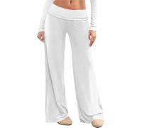 Palazzo - Pantalones largos de verano para mujer, ligeros, transpirables, de tela de cintura alta, pantalones de verano de pierna ancha, pantalones informales, pantalones de negocios, pantalones de