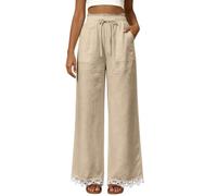 Palazzo Pants for Women Loose Straight Leg Drawstring Waist Pockets (Apricot,M)