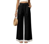 Palazzo Pants for Women Loose Straight Leg Drawstring Waist Pockets (Black,S)