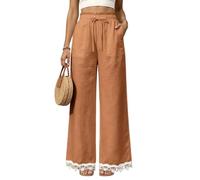 Palazzo Pants for Women Loose Straight Leg Drawstring Waist Pockets (Orange,L)